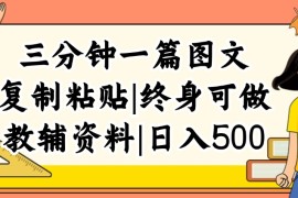 最新项目（12139期）三分钟一篇图文，复制粘贴，日入500+，普通人终生可做的虚拟资料赛道08-14中创网