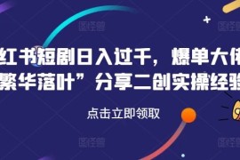 赚钱项目小红书短剧日入过千，爆单大佬“繁华落叶”分享二创实操经验便宜08月19日冒泡网VIP项目