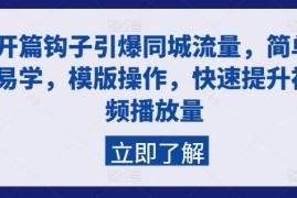 每天开篇钩子引爆同城流量，简单易学，模版操作，快速提升视频播放量，07月03日冒泡网VIP项目