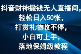 实战抖音财神撒钱无人直播间轻松日入50张，打赏礼物收不停，小白可上手，落地保姆级教程【揭秘】便宜07月24日冒泡网VIP项目