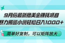 最新项目（12487期）9月份最新撸美金赚钱项目，暴力搬运小说轻松日入1000+，简单好复制可以&#8230;09-06中创网