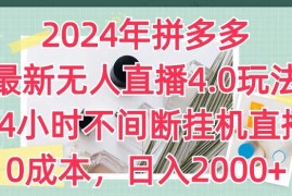 2024年拼多多最新无人直播4.0玩法，24小时不间断挂机直播，0成本，日入2k【揭秘】，06月23日冒泡网VIP项目