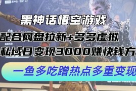 实战黑神话悟空游戏配合网盘拉新+多多虚拟+私域日变现3k+赚快钱方法，一鱼多吃蹭热点多重变现【揭秘】08-23冒泡网