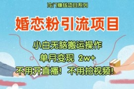 简单项目小红书婚恋粉引流，不用开直播，不用拍视频，不用做交付【揭秘】便宜08月01日冒泡网VIP项目