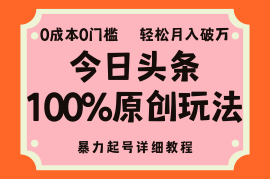 每天（12100期）头条100%原创玩法，暴力起号详细教程，0成本无门槛，简单上手，单号月&#8230;便宜08月11日中创网VIP项目