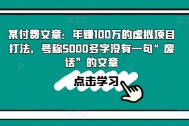 某付费文章：年赚100w的虚拟项目打法，号称5000多字没有一句“废话”的文章，06月24日冒泡网VIP项目