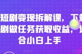 每天刷短剧变现拆解课，下载短剧做任务获取收益，适合小白上手便宜07月17日冒泡网VIP项目