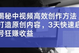 热门项目揭秘中视频高效创作方法，打造原创内容，3天快速启号狂赚收益【揭秘】08-24冒泡网