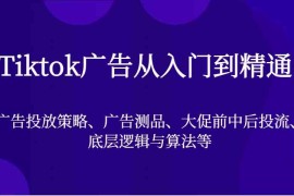 每日Tiktok广告从入门到精通，广告投放策略、广告测品、大促前中后投流、底层逻辑与算法等11-21福缘网