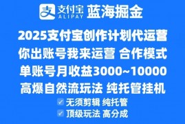 2025支付宝创作分成计划代运营，高爆自然流玩法，纯挂机高分成，合作共赢模式！