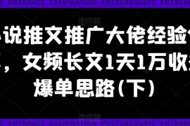 热门项目小说推文推广大佬经验分享，女频长文1天1万收益爆单思路(下)08-29冒泡网