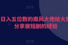 实战日入五位数的南风大佬给大家分享做短剧的经验12-09冒泡网