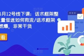 创业项目直播运营6月12号线下课：话术框架整体设计/流量低迷如何救流/话术框架等，全场燃爆，非常干货08-16冒泡网