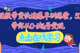 每天2024视频带货快速爆单训练营，30天带你从0-1起号变现08-19冒泡网