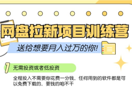 赚钱项目网盘拉新训练营3.0；零成本公域推广大作战，送给想要月入过万的你福缘网