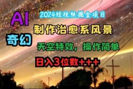 最新项目2024短视频掘金项目，AI制作治愈系风景，奇幻天空特效，操作简单，日入3位数【揭秘】便宜08月01日冒泡网VIP项目