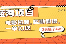 实战（11930期）蓝海项目，电影拉新，奖励翻倍，一单10元，2天搞了4w+便宜08月02日中创网VIP项目