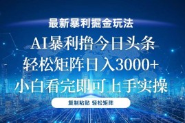 实战（13567期）今日头条最新暴利掘金玩法，轻松矩阵日入3000+12-04中创网