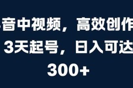 创业项目抖音中视频，高效创作，3天起号，日入可达3张【揭秘】冒泡网