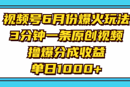 简单项目（11298期）视频号6月份爆火玩法，3分钟一条原创视频，撸爆分成收益，单日1000+，06月28日中创网VIP项目