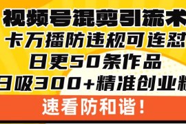 创业项目（13400期）视频号混剪引流技术，500万播放引流17000创业粉，操作简单当天学会11-21中创网