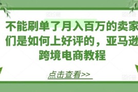 2024最新不能刷单了月入百万的卖家们是如何上好评的，亚马逊跨境电商教程便宜07月06日冒泡网VIP项目