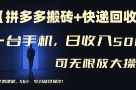 创业项目【拼多多搬砖+快递回收】一台手机，日入500+，多号矩阵收益无上限，小白宝妈都可操作便宜08月04日冒泡网VIP项目