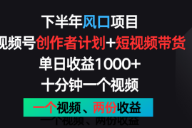 创业项目下半年风口项目，视频号创作者计划+视频带货，单日收益1000+，一个视频两份收益，07月03日福缘网VIP项目