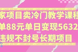 赚钱项目独家项目卖冷门教学课程一单88元单日变现5632元违规不封号长期项目【揭秘】便宜08月01日冒泡网VIP项目