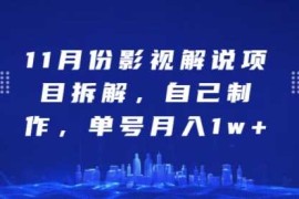 每日11月份影视解说项目拆解，自己制作，单号月入1w+【揭秘】11-22冒泡网