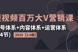 最新项目2024短视频百万大V营销课【3.0版】账号体系+内容体系+运营体系(24节)便宜07月26日冒泡网VIP项目