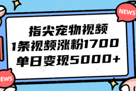 最新项目（12549期）指尖宠物视频，1条视频涨粉1700，单日变现5000+09-11中创网