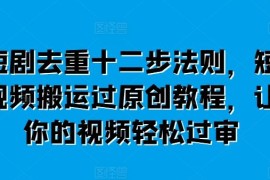 热门项目短剧去重十二步法则，短视频搬运过原创教程，让你的视频轻松过审，06月30日冒泡网VIP项目