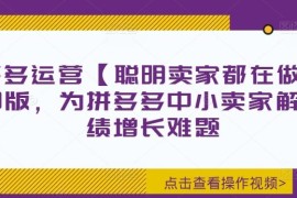 赚钱项目拼多多运营【聪明卖家都在做】无水印版，为拼多多中小卖家解决业绩增长难题08-22冒泡网