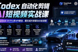 （19711期）Codex自动化剪辑AI短视频实战课｜DeepSeek V4 Pro多API联动，图文成片封装Skill全流程