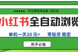 小红书全自动浏览项目，零投资，全程手机去跑，单账号一天10米+，可无限矩阵去做【揭秘】