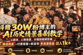 抖音30W粉博主的AI历史情景喜剧教学，从剧本、人物场景、分镜到视频剪辑，精选独家+付费观看+收徒等多渠道收益日入1k+