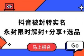 实战（14195期）抖音被封转实名攻略，永久封禁也能限时解封，分享解封后高效选品技巧02-16中创网