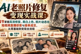 AI老照片修复变现实战课：14节掌握高清修复、黑白上色、照片动态化、短视频直播获客与接单成交，从零基础到变现全流程