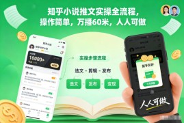 知乎小说推文实操全流程，操作简单，万播60米，人人可做