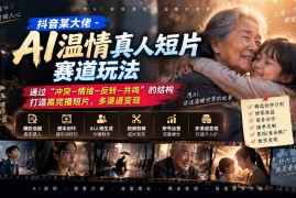 （20538期）抖音某大佬-AI温情真人短片赛道玩法：通过“冲突—情绪—反转—共鸣”的结构打造高完播短片，多渠道变现