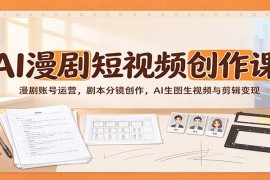 AI漫剧短视频创作课：漫剧账号运营，剧本分镜创作，AI生图生视频与剪辑变现