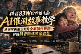 抖音83W粉丝博主的AI催泪故事教学，从零掌握催泪短片全套制作链路，解锁抖音精选独家收益
