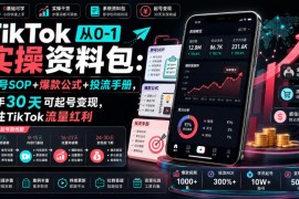 TikTok从0-1实操资料包：养号SOP+爆款公式+投流手册，新手30天可起号变现，抓住TikTok流量红利