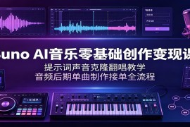 Suno AI音乐零基础创作变现课：提示词声音克隆翻唱教学，音频后期单曲制作接单全流程