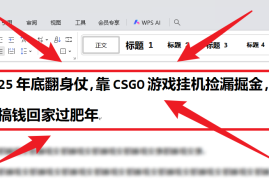 25年底翻身仗，靠CSGO游戏挂机捡漏掘金，搞钱回家过肥年