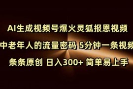 2025最新Ai生成视频号爆火灵狐报恩视频中老年人的流量密码5分钟一条视频条条原创日入300+简单易上手01-29冒泡网