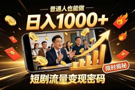 （19631期）一部手机做短剧分发，不用真人出镜、不用拍摄剧本，快手流量变现日赚千元