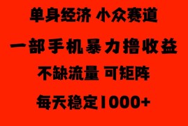 26年暴力单身经济，稳定日入500-1k，不缺流量，流量极大，冷门小众赛道，门槛低小白轻松上手【揭秘】