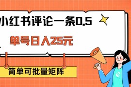 创业项目（14351期）小红书评论一条0.5元单账号一天可得25元可矩阵操作简单无脑靠谱02-27中创网